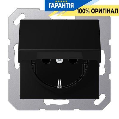 Розетка із з/к та з кришкою 230V/16A Jung Eco Profi EP1420KLSWM, матовий чорний