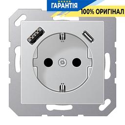 Розетка SCHUKO із USB тип AC, Jung арт. A1520-15CAAL, алюміній