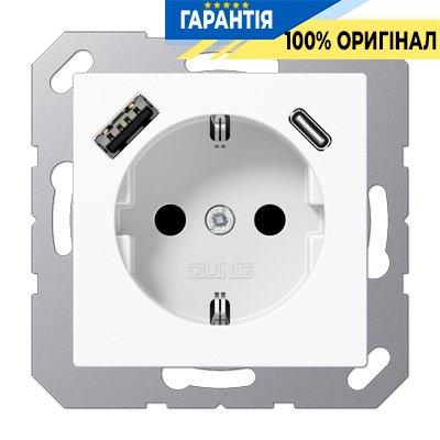 Розетка SCHUKO із USB тип AC, Jung арт. A1520-15CAWW, білий
