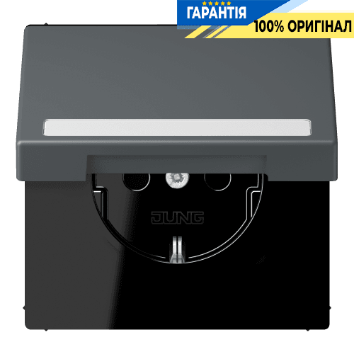 Розетка з заземленням 250V 16A з кришкою, шторками, полем для напису, пружинним затиском JUNG LC1520BFNAKL202 gris foncé 31 (32010)