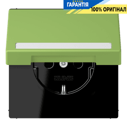Розетка з заземленням 250В 16А з кришкою, шторками, полем для напису, пружинним затиском JUNG LC1520BFNAKL220 vert 31 (32051)