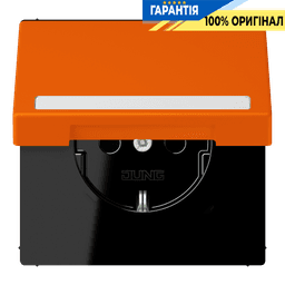 Розетка з заземленням 250V 16A з кришкою, шторками, полем для напису, пружинним затиском JUNG LC1520BFNAKL224 помаранчева