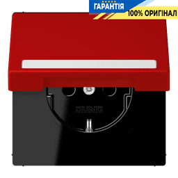 Розетка з заземленням 250V 16A з кришкою, шторками, полем для напису, пружинним затискачем JUNG LC1520BFNAKL227 rouge vermillon 31