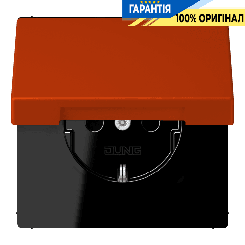 Розетка з заземленням 250V 16A з кришкою, шторками та гвинтовим затиском JUNG LC1521BFKIKL244 rouge vermillon 59