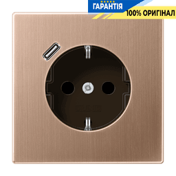 Розетка з заземленням 250V 16A з USB тип C пружинний затиск Jung BRG1520-18C матова бронза
