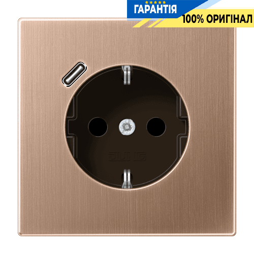 Розетка з заземленням 250V 16A з USB тип C пружинний затиск Jung BRG1520-18C матова бронза
