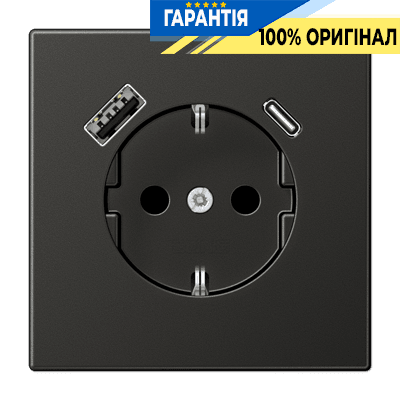 Розетка з заземленням та USB тип A + USB тип C JUNG AL1520-15CAAN Антрацит