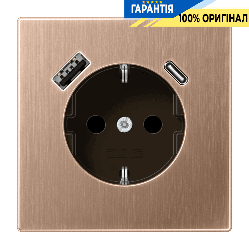 Розетка з заземленням 250V/16A з пружинним затиском та USB тип A+С, шторки, Jung BRG1520-15CA, матова бронза