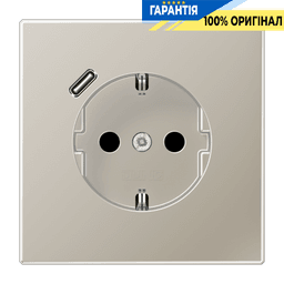 Розетка із заземленням, захисними шторками та USB Type-C (швидка зарядка) JUNG ES1520-18C нержавіюча сталь