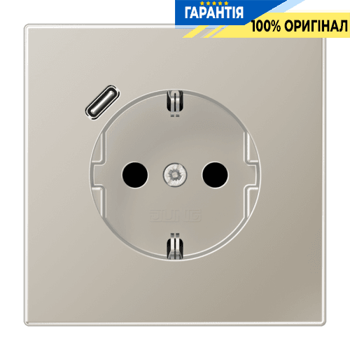 Розетка із заземленням, захисними шторками та USB Type-C (швидка зарядка) JUNG ES1520-18C нержавіюча сталь