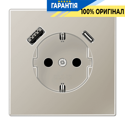Розетка з заземленням та USB тип A + USB тип C, JUNG ES1520-15CA Edelstahl