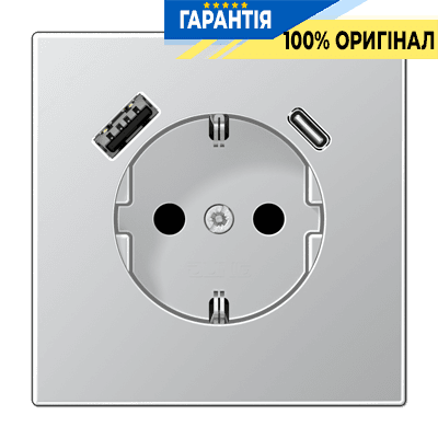 Розетка з заземленням та USB тип A + USB тип C JUNG AL1520-15CA алюміній