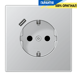 Розетка з заземленням, захисними шторками та USB тип C (швидка зарядка) JUNG AL1520-18C алюміній