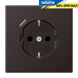 Розетка з заземленням, захисними шторками та USB тип C (швидка зарядка) JUNG AL1520-18CD Dark