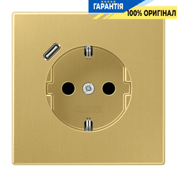 Розетка з заземленням, захисними шторками та USB тип С (швидка зарядка) JUNG ME 1520-18 C C латунь Classic