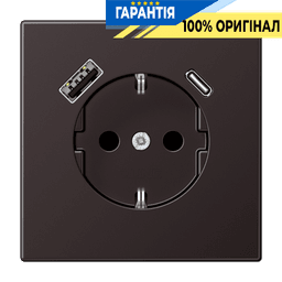 Розетка з заземленням та USB тип A + USB тип C JUNG AL1520-15CAD Dark для зручного підключення пристроїв