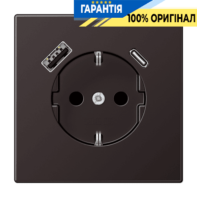 Розетка з заземленням та USB тип A + USB тип C JUNG AL1520-15CAD Dark для зручного підключення пристроїв