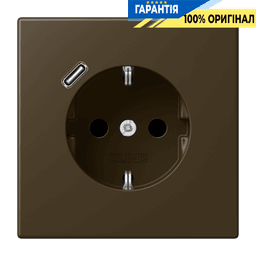 Розетка з заземленням, захисними шторками та USB Type-C (швидка зарядка) JUNG ME 1520-18 C AT латунь Antik