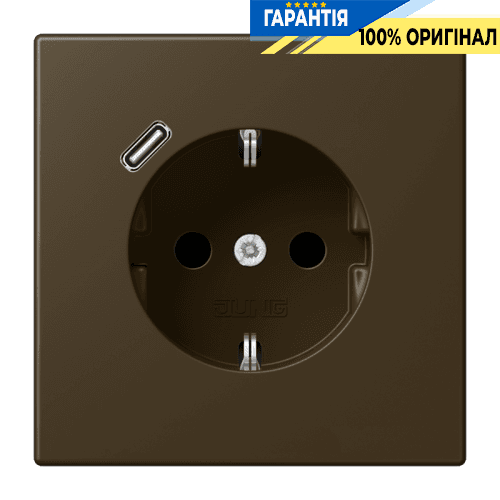 Розетка з заземленням, захисними шторками та USB Type-C (швидка зарядка) JUNG ME 1520-18 C AT латунь Antik