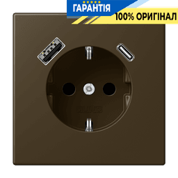 Розетка з заземленням та USB тип A + USB тип C JUNG ME1520-15CAAT латунь Antik