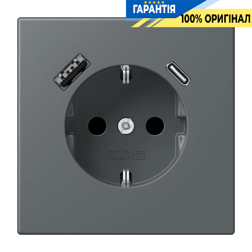 Розетка з заземленням та USB тип AC JUNG LC1520-15CA202 gris foncé 31 (32010)