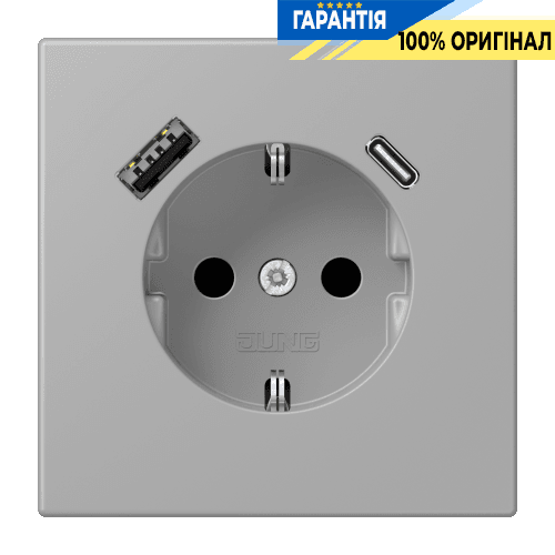 Розетка з заземленням та USB тип AC JUNG LC1520-15CA204 gris moyen (32012)
