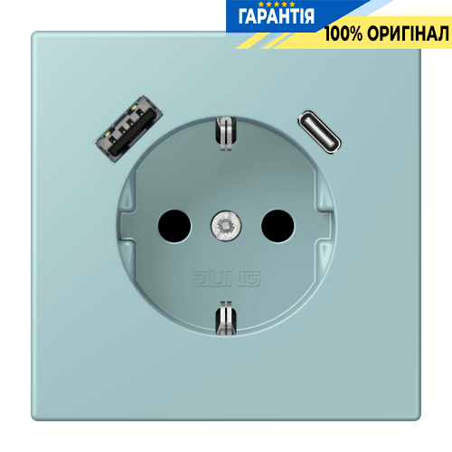 Розетка з заземленням та USB тип AC JUNG LC1520-15CA214 céruléen clair (32033)