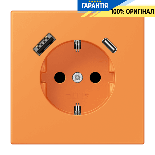 Розетка з заземленням та USB тип AC JUNG LC1520-15CA225 оранжевого кольору orange clair (32081)