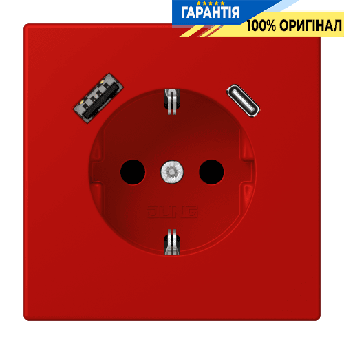 Розетка з заземленням та USB тип AC JUNG LC1520-15CA227 rouge vermillon 31 (32090)