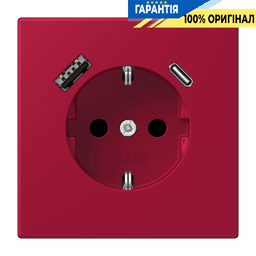 Розетка з заземленням та USB тип AC JUNG LC1520-15CA229 rouge carmin (32100)