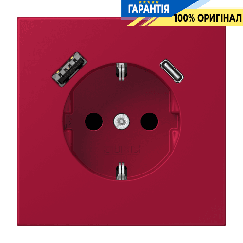 Розетка з заземленням та USB тип AC JUNG LC1520-15CA229 rouge carmin (32100)