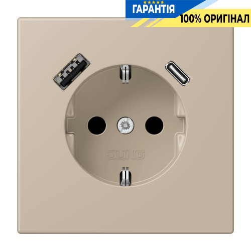 Розетка з заземленням та USB тип AC JUNG LC1520-15CA243 ombre naturelle claire (32142)