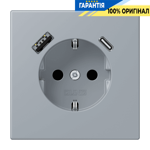 Розетка з заземленням і USB тип AC JUNG LC1520-15CA257 gris clair 59