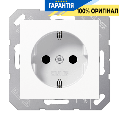 Розетка з заземленням 16A 250V з шторками та пружинним затиском JUNG A1520KIWW біла
