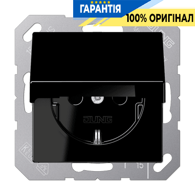 Розетка з заземленням 16A 250V з кришкою JUNG A1520KLSW чорна