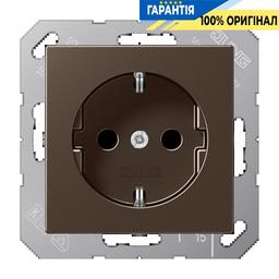 Розетка з заземленням 16A 250V з шторками та пружинними клемами JUNG A1520KIMO мокко