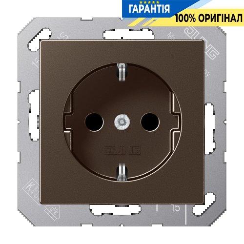 Розетка з заземленням 16A 250V з шторками та пружинними клемами JUNG A1520KIMO мокко