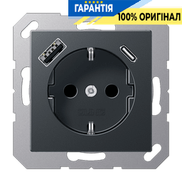 Розетка SCHUKO з USB типу AC, JUNG A1520-15CAANM, антрацит матовий