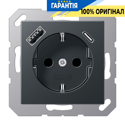 Розетка SCHUKO з USB типу AC, JUNG A1520-15CAANM, антрацит матовий