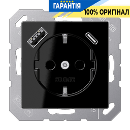 Розетка SCHUKO з USB тип AC, JUNG A1520-15CASW, чорний колір