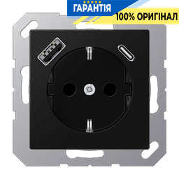 Розетка SCHUKO з USB тип AC, JUNG A1520-15CASWM, чорний матовий