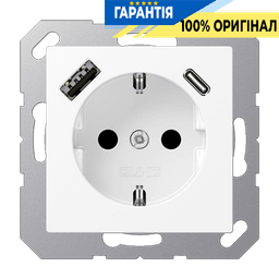 Розетка SCHUKO з USB тип AC, JUNG A1520-15CAWWM, білий матовий