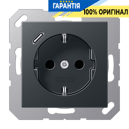 Розетка SCHUKO з USB тип C, JUNG A1520-18CANM, антрацит матовий