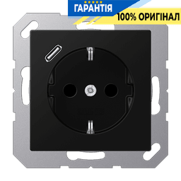Розетка SCHUKO з USB тип C, JUNG A1520-18CSWM, чорний матовий