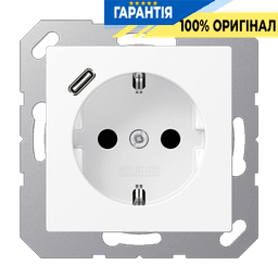 Розетка SCHUKO з USB тип C, JUNG A1520-18CWWM, білий матовий