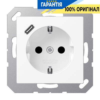 Розетка SCHUKO з USB тип C, JUNG A1520-18CWWM, білий матовий