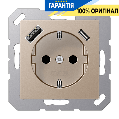 Розетка SCHUKO з USB тип AC, JUNG A1520-15CACH, колір шампанського