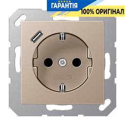 Розетка SCHUKO з USB типу C, JUNG A1520-18CCH, колір шампань