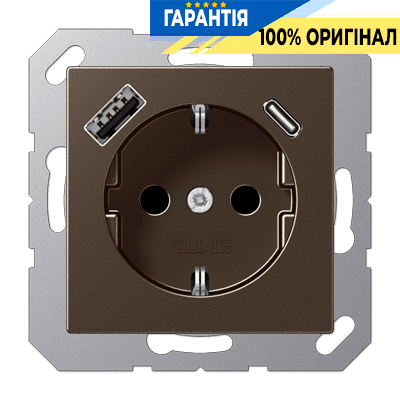 Розетка SCHUKO з USB тип AC, JUNG A1520-15CAMO, колір мокко