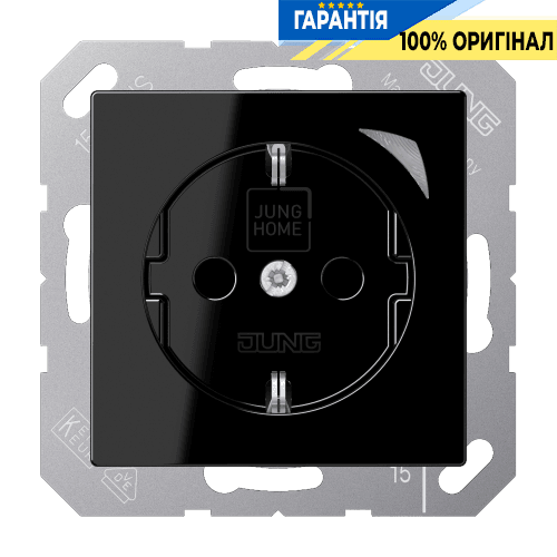 Розетка з заземленням 250V 16A JUNG HOME BTA1521SSW чорного кольору